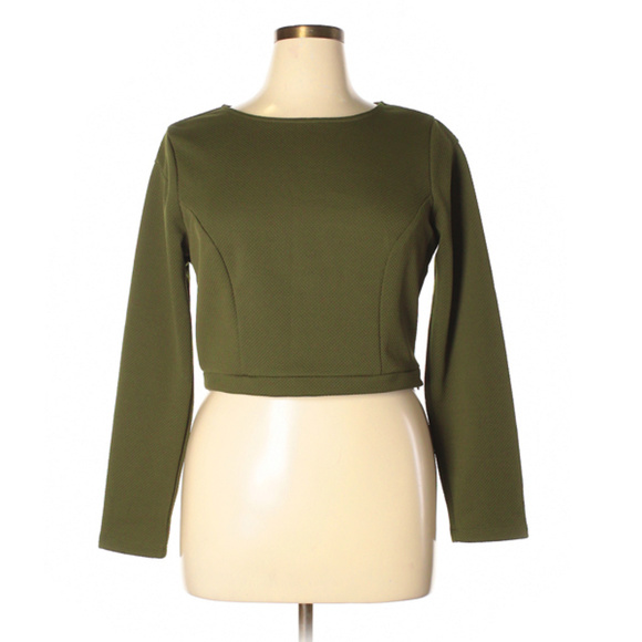 Monif C. Green Long Sleeved Crop Top - Size 1X - Picture 2 of 8